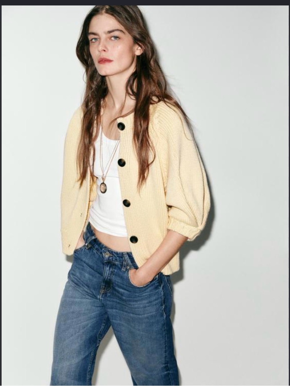 NWT Zara Light Butter Yellow Sweater Cardigan w/ Puff Sleeves